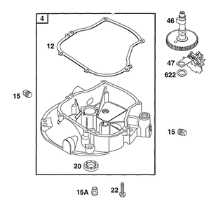 Sump Base, Cam Diagram and Parts List for 133702-0135-XX  Briggs and Stratton Engine